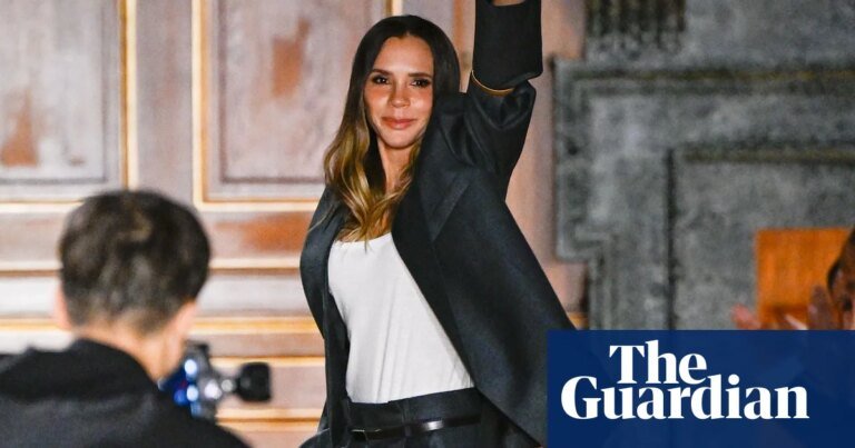 Resurgent victoria beckham channels trouser suits and party dresses at paris show | victoria beckham